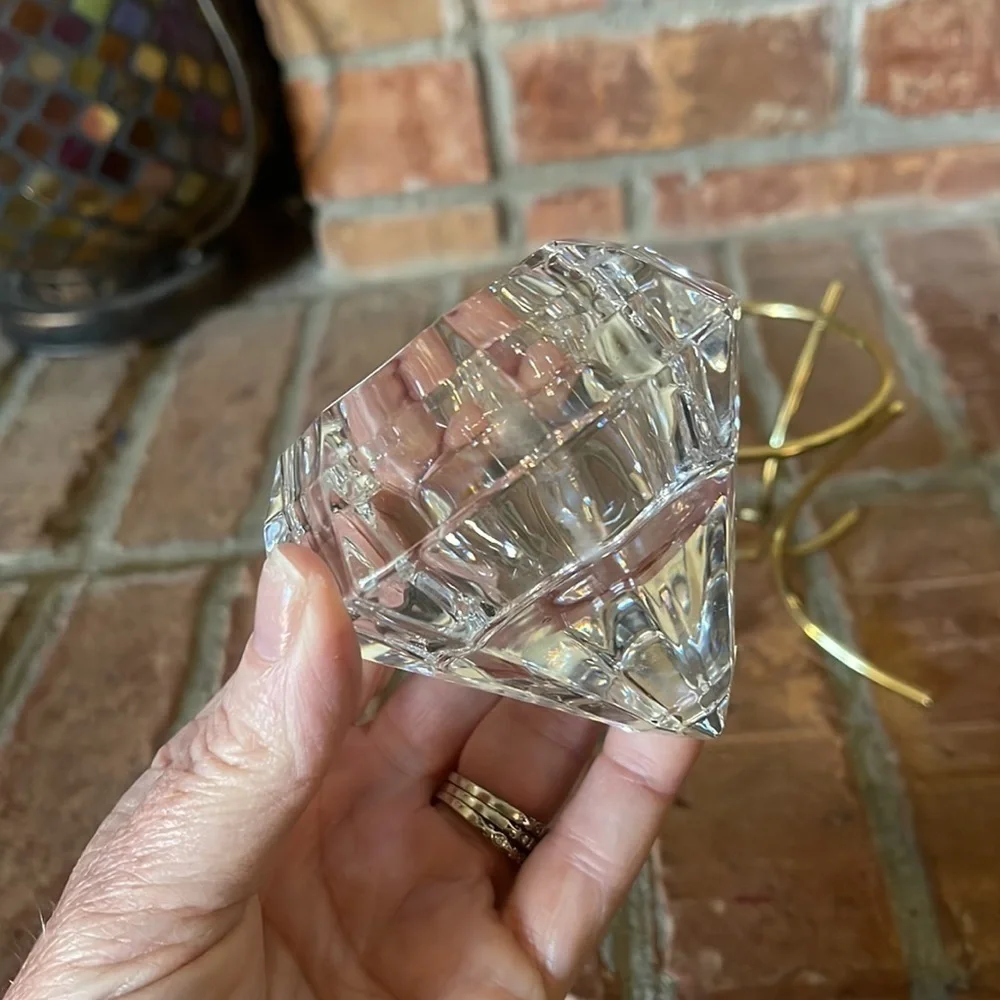 PartyLite Solitaire Crystal & Brass Candle Holder